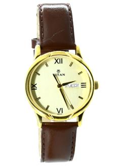 titan 1580yl05j leather analog men's watch