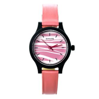 Sonata Play Watch with Pink Dial & Pink Leather Strap Watch For Women