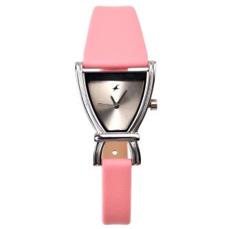 Fastrack Silver Dial Blush Leather Strap Analog Watch For Women