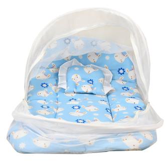 Royal 100 Baby Bed with Thick Mattress, Mosquito Net with Zip Closure & Neck Pillow, Baby Bedding Set For Baby Kids