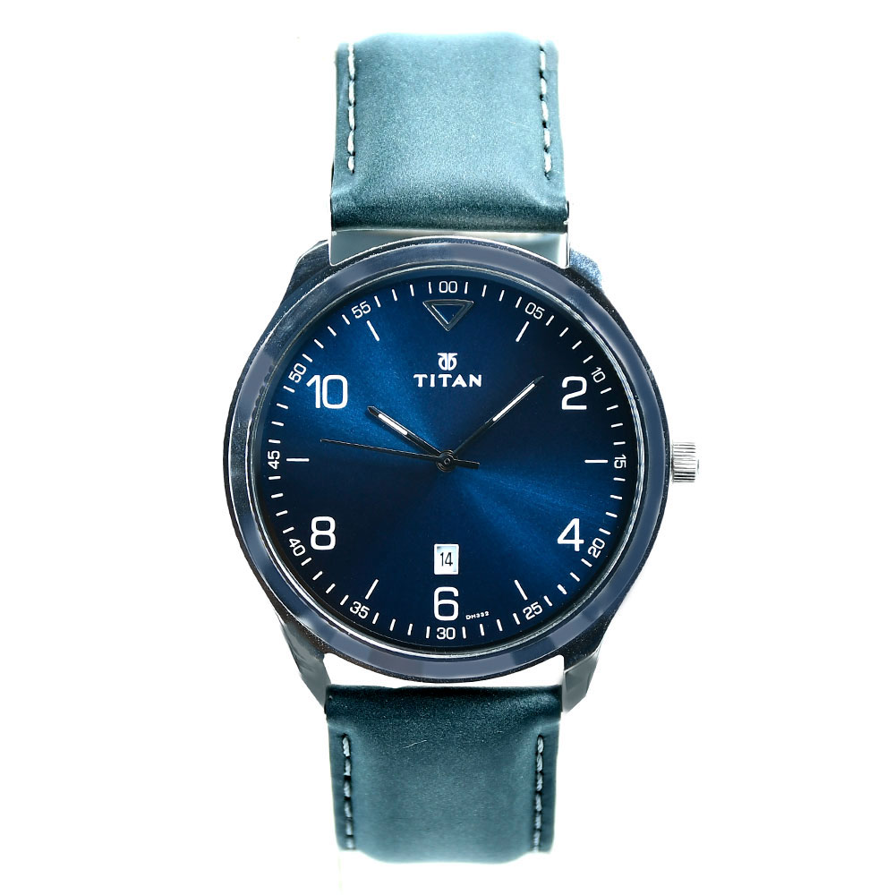 Workwear watch with blue deals dial & leather strap